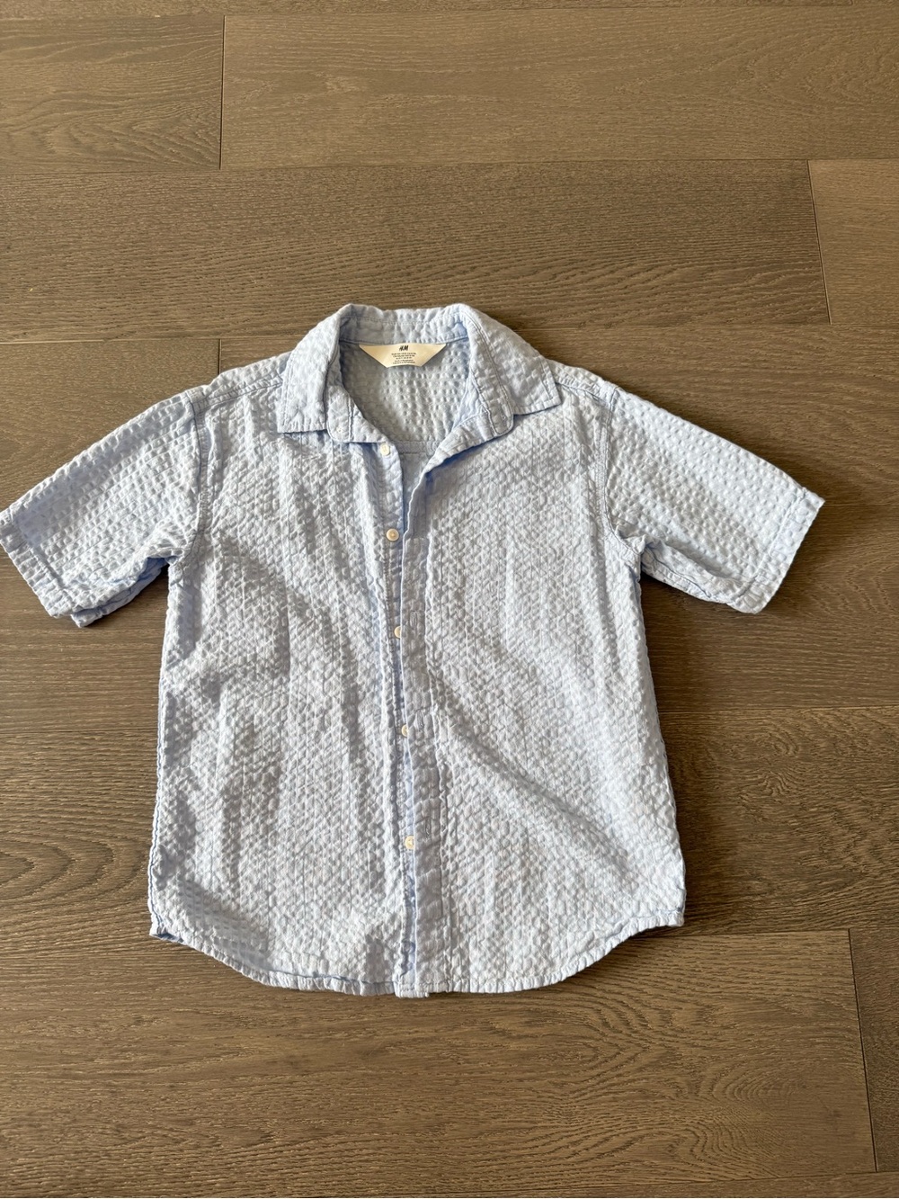 Light Blue Short-Sleeve Textured Camp Collar Shirt
